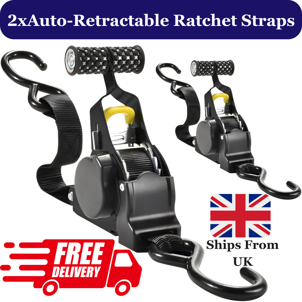 Heavy Duty Auto Retractable Ratchet Straps, 1