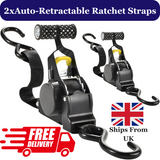 Heavy Duty Auto Retractable Ratchet Straps, 1" x 10', 680 KG Break Strength, 1500 lbs Working Load - Automatic Telescopic Strap Tensioner