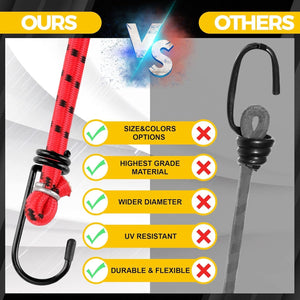 Heavy Duty Bungee Cords 12 Pack Shock Cord Ties Tent/Tarp Fixings Heavy Duty Outdoor Bungie Straps to Packing for Camping, Tent, Storing Packages, Fastening