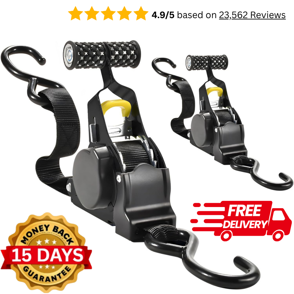 Heavy Duty Retractable Ratchet Straps - Pack of 2 (2.5 cm x 3 m)