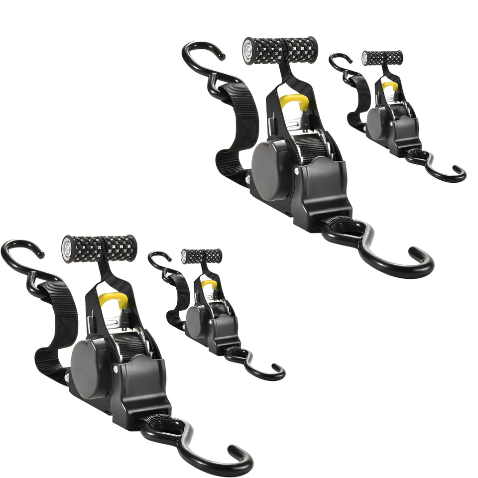 Heavy Duty Retractable Ratchet Straps - Pack of 2 (2.5 cm x 3 m)