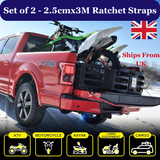 Heavy Duty Retractable Ratchet Straps - Pack of 2 (2.5 cm x 3 m)