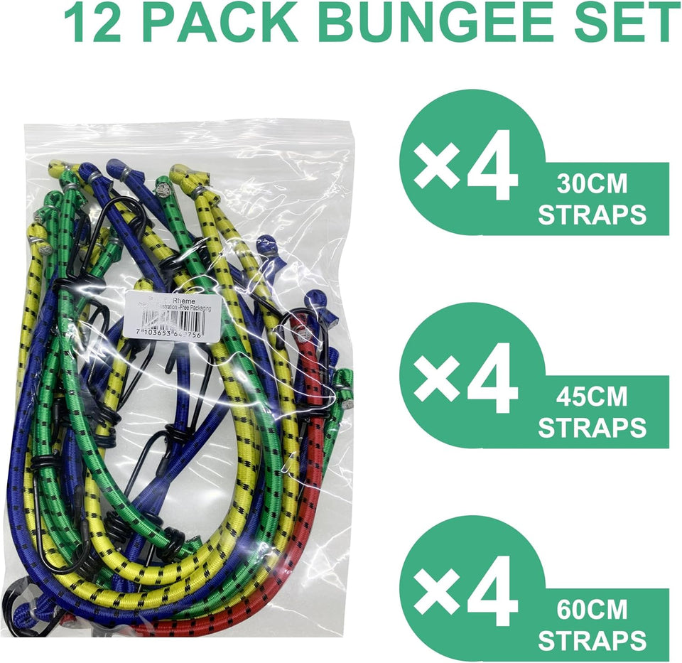 Heavy Duty Bungee Cords 12 Pack Shock Cord Ties Tent/Tarp Fixings Heavy Duty Outdoor Bungie Straps to Packing for Camping, Tent, Storing Packages, Fastening