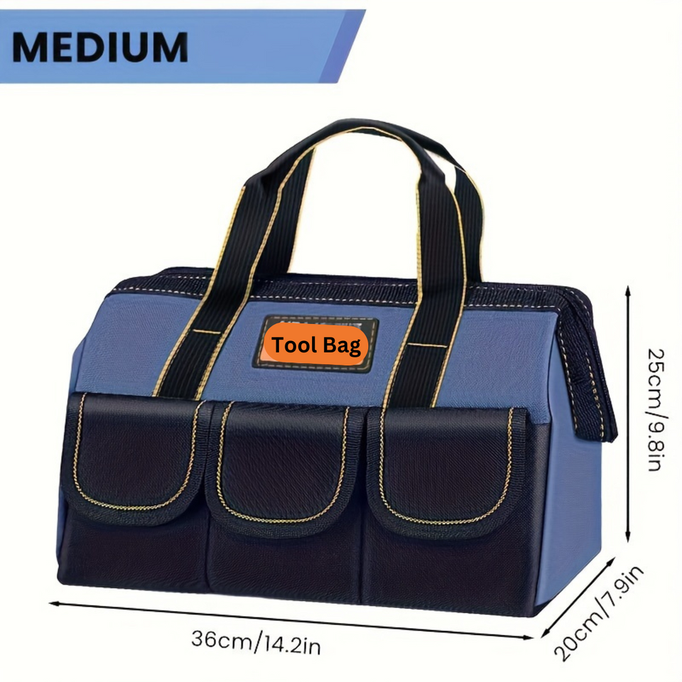 Heavy Duty Tool Bag – Waterproof, Multi-Pocket Storage Organizer (14", 16", 18"), Waterproof Zipper, Heavy Duty Material for Tool Organizer & Storage, Electrician, Carpenter