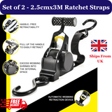 Heavy Duty Retractable Ratchet Straps - Pack of 2 (2.5 cm x 3 m)