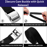 4 Pack Heavy Duty Tensioning Belts, 2M Adjustable Cargo Straps Ratchet Straps for Motorcycle, Cargo, Trucks, Trailer, Luggage, 250kg Loading Capacity, Quick Release (Black)