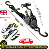 Heavy Duty Retractable Ratchet Straps - Pack of 2 (2.5 cm x 3 m)