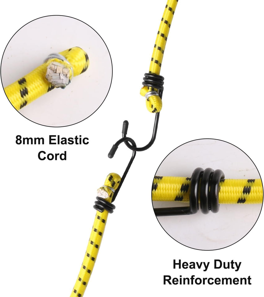 Heavy Duty Bungee Cords 12 Pack Shock Cord Ties Tent/Tarp Fixings Heavy Duty Outdoor Bungie Straps to Packing for Camping, Tent, Storing Packages, Fastening