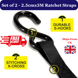 Heavy Duty Auto Retractable Ratchet Straps, 1" x 10', 680 KG Break Strength, 1500 lbs Working Load - Automatic Telescopic Strap Tensioner