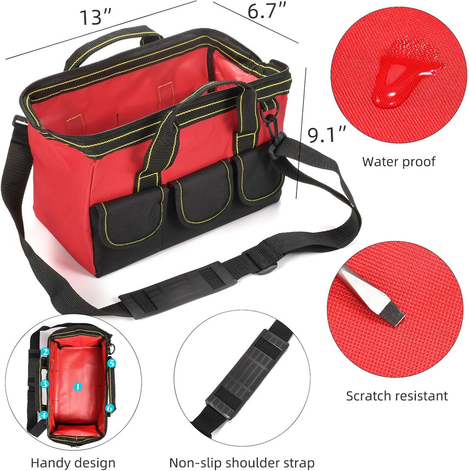 Heavy Duty Tool Bag – Waterproof, Multi-Pocket Storage Organizer (14", 16", 18"), Waterproof Zipper, Heavy Duty Material for Tool Organizer & Storage, Electrician, Carpenter