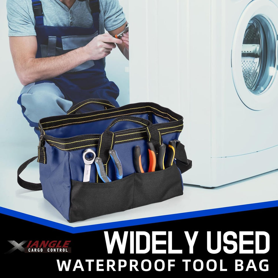 Heavy Duty Tool Bag – Waterproof, Multi-Pocket Storage Organizer (14", 16", 18"), Waterproof Zipper, Heavy Duty Material for Tool Organizer & Storage, Electrician, Carpenter