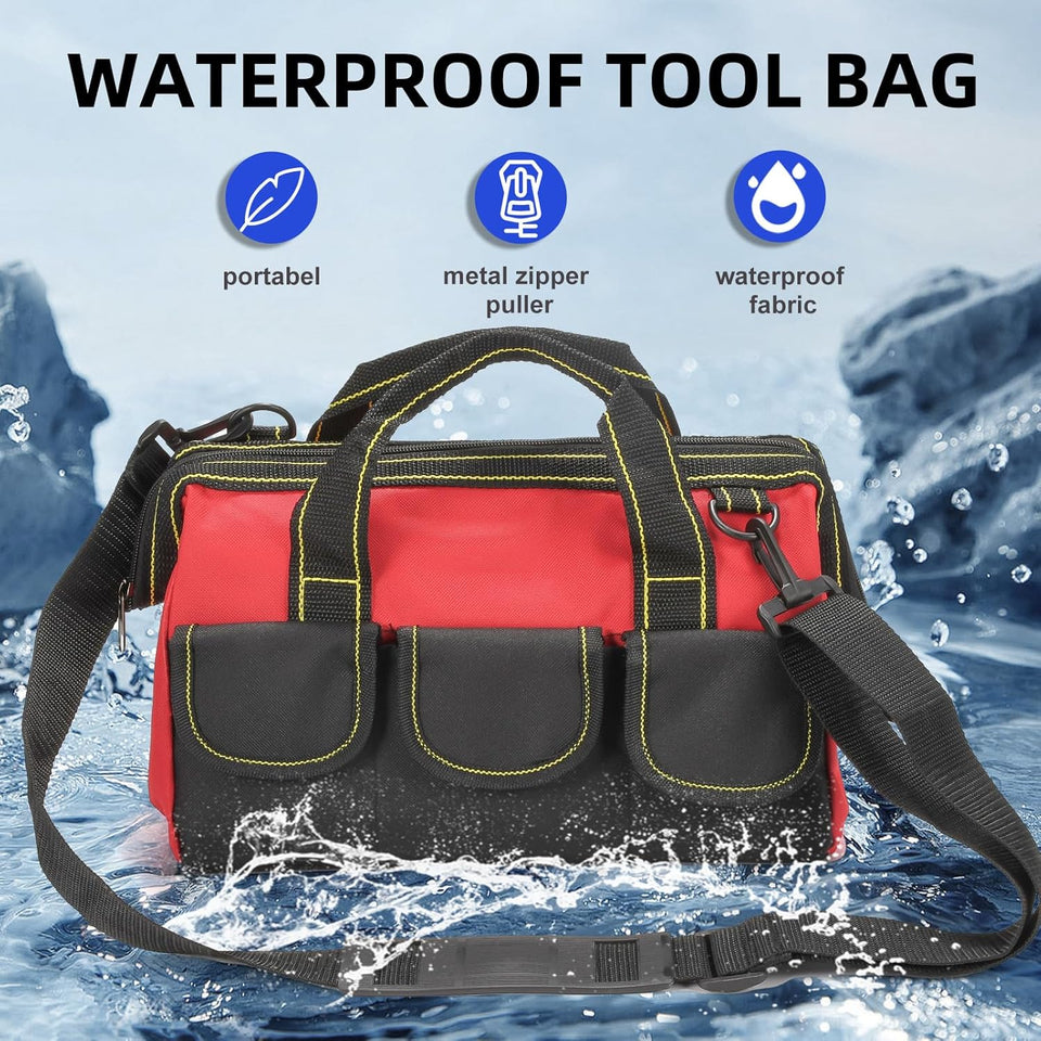 Heavy Duty Tool Bag – Waterproof, Multi-Pocket Storage Organizer (14", 16", 18"), Waterproof Zipper, Heavy Duty Material for Tool Organizer & Storage, Electrician, Carpenter